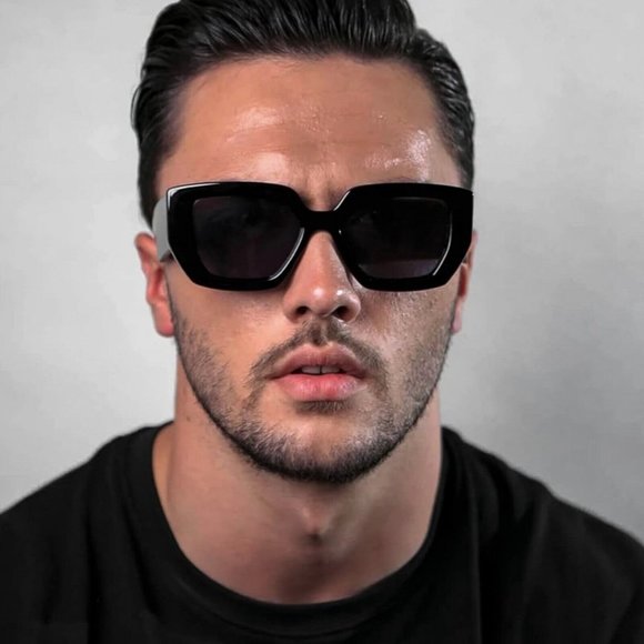 Oversized Retro Thick Square Black Frame Trendy Large Sunglasses for Men Women - Picture 3 of 9